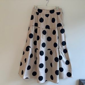 English factory Tiered Full Cotton Black Dot skirt Size M EUC